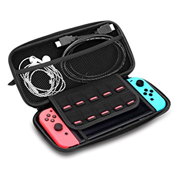 WINSEE Nintendo Switch Case, Protective Portable Hard Carry Case Pouch with 10 Game Cartridge Holders (Black)