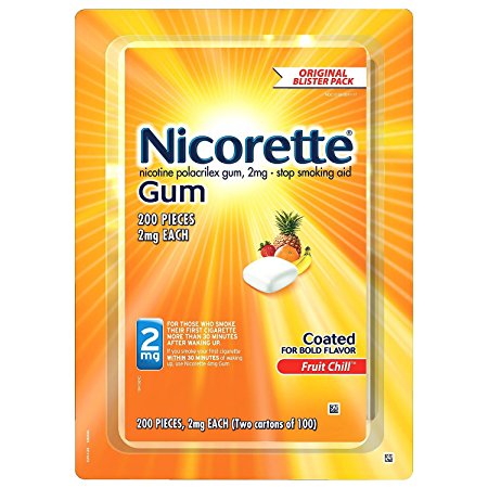 Nicorette Nicotine Gum Fruit Chill 2 milligram Stop Smoking Aid Value SP 1 Pack ( 200 Gums Total )