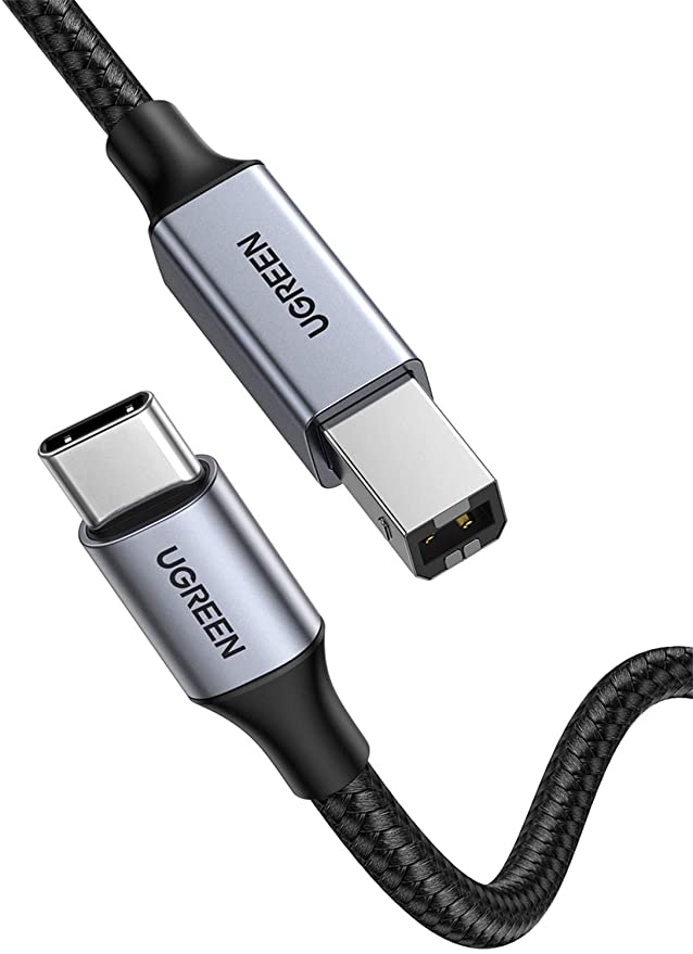 UGREEN USB C auf USB 2.0 Typ B Kabel USB C Druckerkabel Scannerkabel Nylon Drucker Kabel kompatibel mit MacBook Pro 2019, Acer Switch 3, Dell XPS 13, Nokia N1 Tablet usw. (1m)