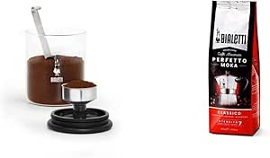 Bialetti 250 g Mokkaglas für Kaffee (mit Verschluss), Glas & - Perfetto Moka Classico: Gemahlener Kaffee mit mittlerer Röstung, Aroma von Haselnüssen und Getrockneten Früchten, 250g, mit Aromaventil