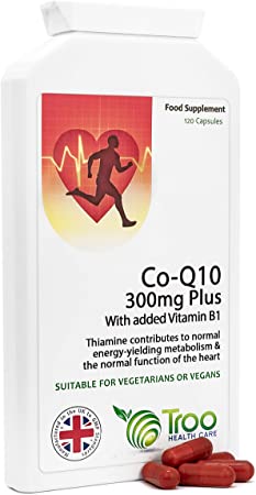 Troo Health Care CoQ10 (300 mg) Plus - 120 Capsules | High Strength Trans Form Co Enzyme Q10 Supplement | Enhanced with Vitamin B1 | Manufactured in The UK