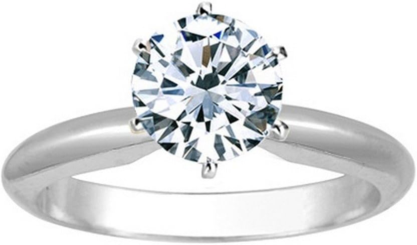 14K White Gold 1 Carat Lab Grown 6 Prong Solitaire Round Cut IGI CERTIFIED Diamond Engagement Ring (1 Ct,H-I Color VS2-SI1 Clarity)