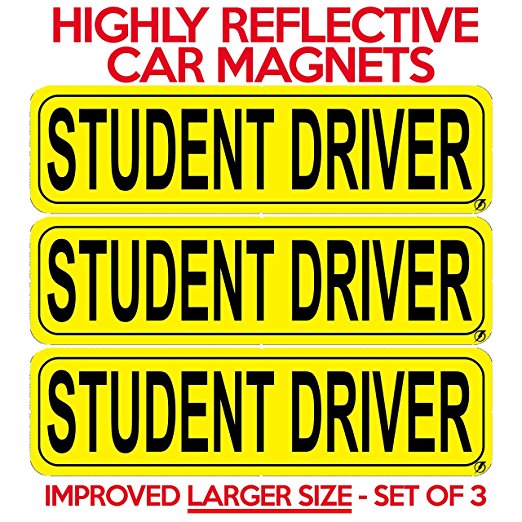 Blue Lightning Reflective Student Driver Magnetic Car Signs (Set of 3) Safety Caution Sign Improved LARGER Size
