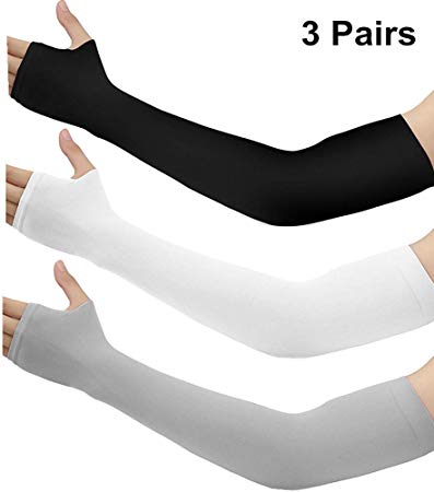 Arm Sleeves for Men Women - Silmy 3 Pairs UV Protection Cooling Arm Sleeves Sunblock Long Sun Sleeves Hands Arm Covers Long Sleeve for Cycling, Driving, Golf, Basketball & Outdoor Activity (Mixed)