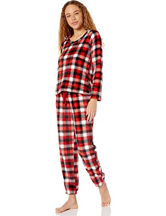 Amazon Brand - Mae Women's Sleepwear Marshmallow Fleece Pullover Top and Jogger Pajama Set