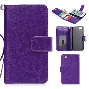 iPhone 5S Case, iPhone SE Case, BENTOBEN iPhone 5 Wallet Case Secure Up and Down Flip Design Credit Card Slots Cash Holder Nickel Plated Press Stud Wrist Strap Magnetic Snap Closure, Purple