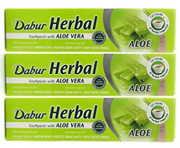 Dabur Herbal Toothpaste - Aloe Vera - 100ml Tubes - Fluoride Free (Pack of 3)