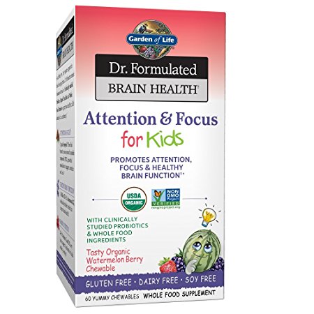 Garden of Life Dr. Formulated Brain Health Attention & Focus forKids - Watermelon Berry Flavor 60 Chewable Tablets