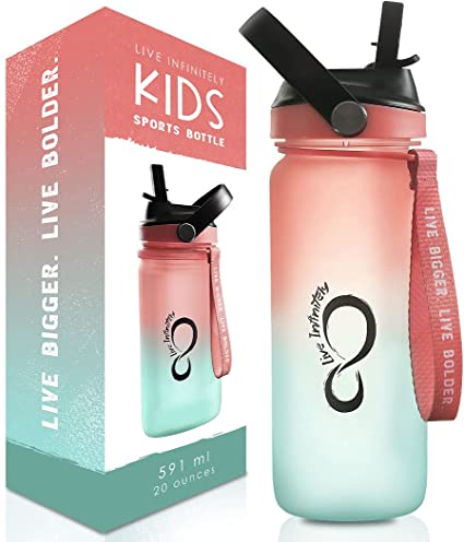 Live Infinitely 20oz Kids Water Bottle with Easy Sip Straw - Water Bottle is Dishwasher Safe & BPA Free Kids Water Bottle (Reef)