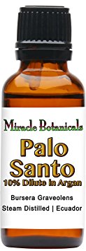 Miracle Botanicals Palo Santo Essential Oil 10% Dilute in Argan - Therapeutic Grade Bursera Graveolens (10%) in Virgin Organic Argan (90%) - 30ml