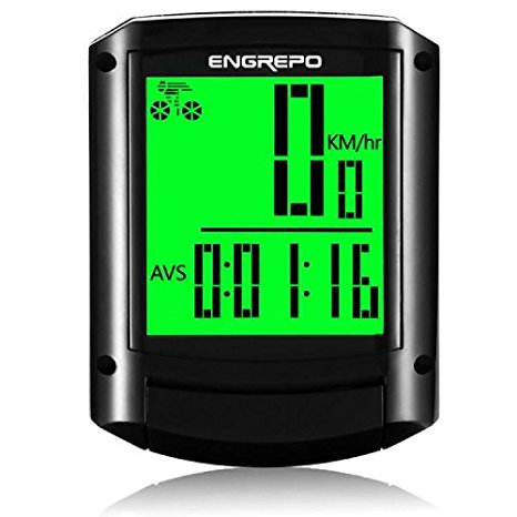 ENGREPO Bike Computer, Wireless Bicycle Speedometer, Multi Function Waterproof Cycling Odometer with Large LCD Screen Display（Black)