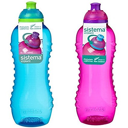 Sistema Hydrate Twist and Sip Water Bottle, 460 ml - Pink and Aqua, Pack of 2