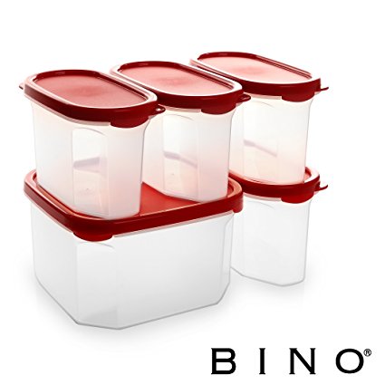 BINO 10-Piece Airtight Stackable Kitchen Storage Container Pantry Set, Red