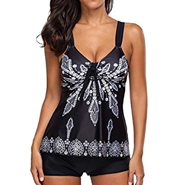 Eternatastic Women's Retro Paisley Printed Tankini Swimsuit with Boyshorts Swim Tank Top