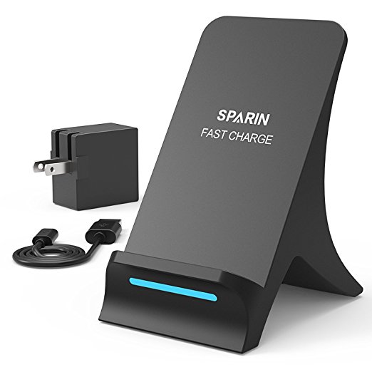 Galaxy Note 8/ Galaxy S8/ S8 Plus Fast Wireless Charger with QC 3.0 Adapter, SPARIN 2 Coils Qi Wireless Charging Stand Pad for iPhone 8/ iPhone 8 Plus/ iPhone X and Qi-Enabled Devices