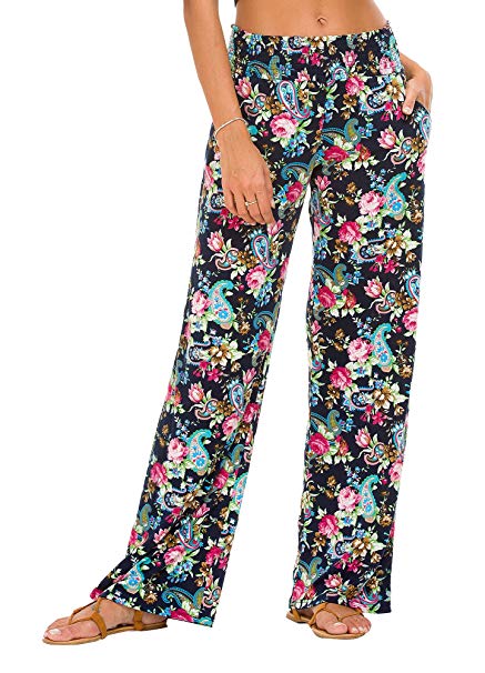 Urban CoCo Women's Boho Palazzo Pants Wide Leg Lounge Pants