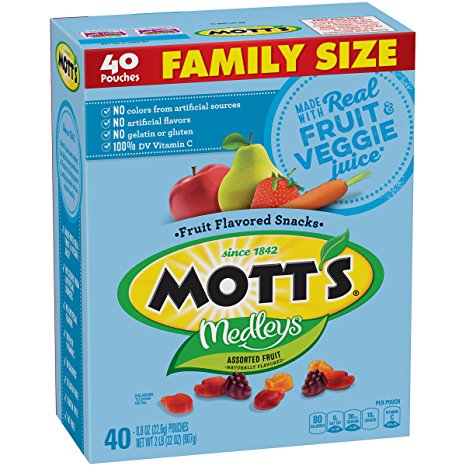 Mott's Medleys Fruit Flavored Snacks, Assorted Fruit, Value Pack, 40 Pouches, 32 oz.
