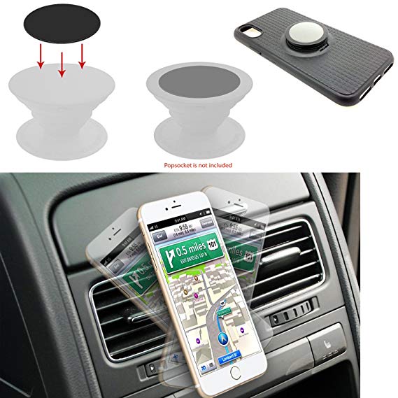 AccessoryBasics Super Strong Magnetic Air Vent Car Mount Holder for Apple iPhone 8 7 6s Plus X Samsung Galaxy S9 S8 Edge Smartphones (POP Holder SOCKETS COMPATIBLE METAL PLATE INCLUDED)