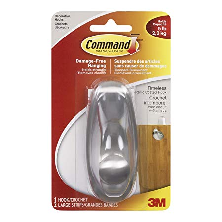 Command 17063BN-C Timeless Hook, Large, Brushed Nickel, 1 Hook 2 Large Strips