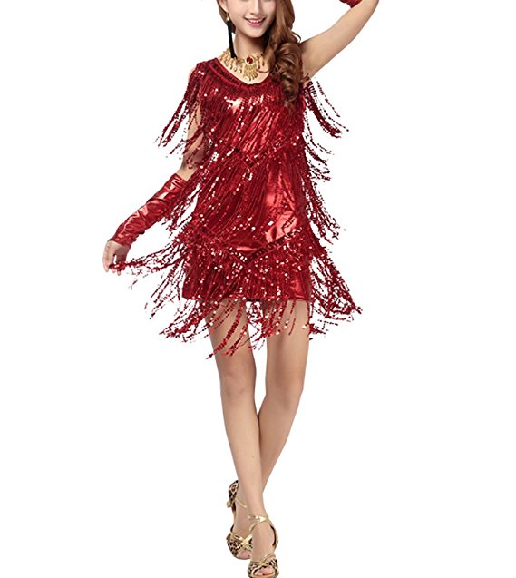 Whitewed V Neck 1920s Sequin Fringe Charleston Flapper Dance Dresses Costumes