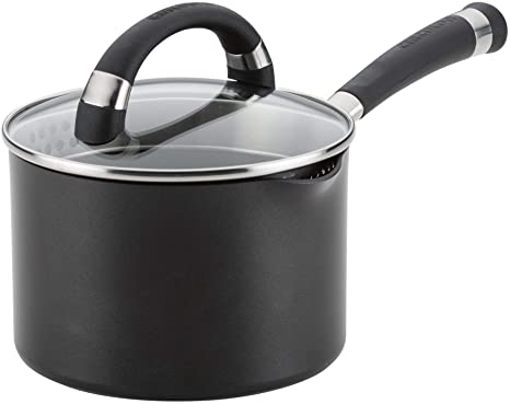 Circulon Espree Hard Anodized Nonstick Sauce Pan/Saucepan with Straining and Lid, 2 Quart, Black