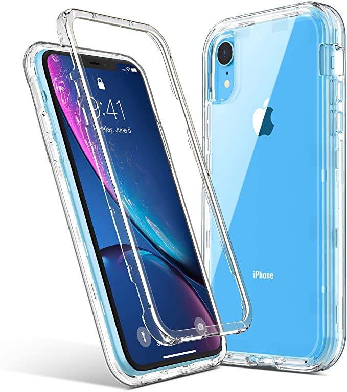 ULAK Stylish Crystal Clear Case for iPhone XR, Heavy Duty Hybrid Hard PC Back Cover with Shock Absorption Bumper and Front Frame Anti-Scratch Premium Phone Case for iPhone XR 6.1 inch, Clear