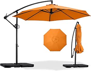 ABCCANOPY 10FT Cantilever Umbrella Offset Patio Umbrellas，Hanging Patio umbrella With Cross Base & Crank,Outdoor Umbrella for Garden,Deck,Pool,Yard (Orange)