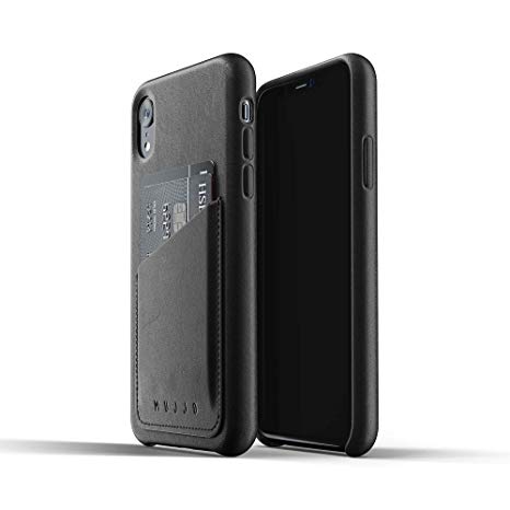 Mujjo Full Leather Wallet Case Compatible with iPhone XR | Real Leather with Natural Aging Effect, 2-3 Card Pocket, 1MM Protective Screen Bezel, Japanese Suede Lining (Black)