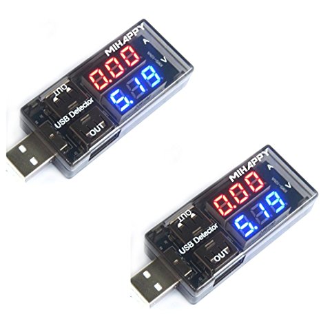Mihappy USB 2.0 Current Voltage Tester , Dual Output Port with Real Time Charging Display (2PCS)