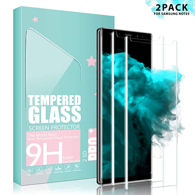 SGIN Note 9 Screen Protector, [2 Pack] Tempered Glass Screen Protector, HD Clear, Anti-Fingerprint, Bubble Free, Anti Shatter, 9H Hardness Protector Film For Samsung Note 9 - Transparent