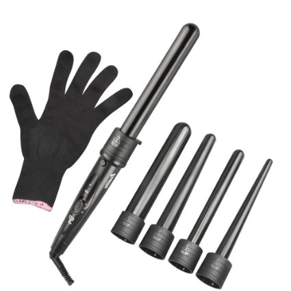 Curling Wand Set, Zealite 5 in 1 Hair Curling Irons Hair Styling Tools Kit for Hair Curler Wand Sizes 09-18 / 19 / 18-25 / 25 / 32 mm Ceramic Barrels   Heat Resistant Glove