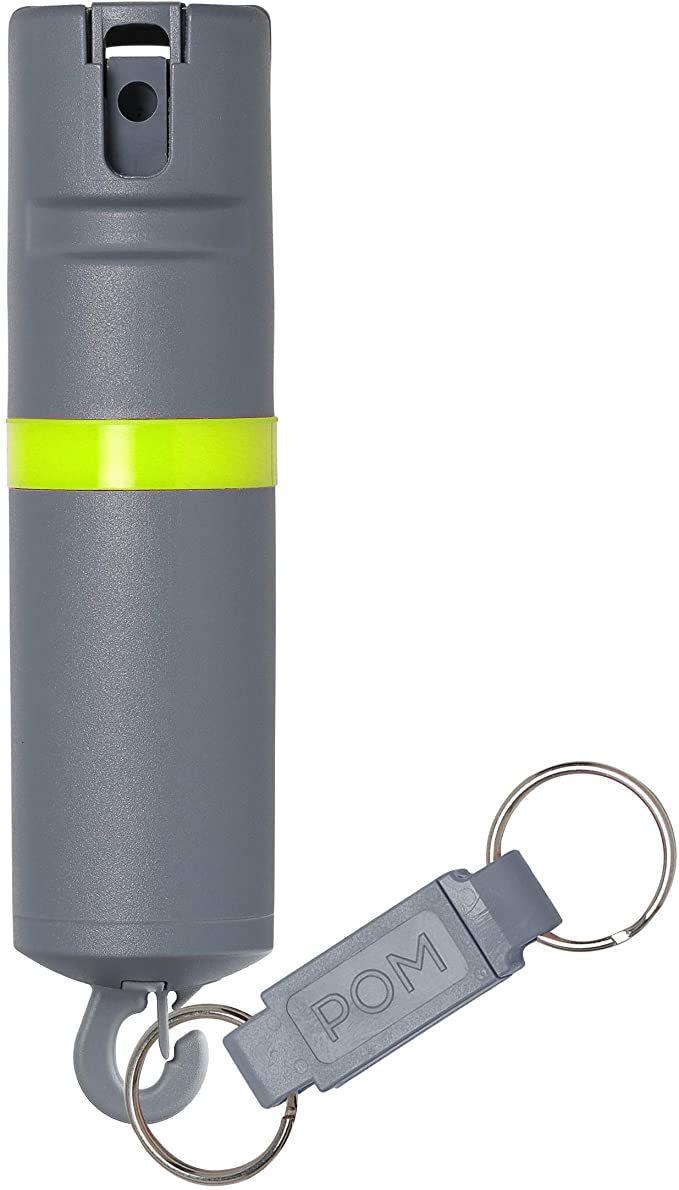 POM Pepper Spray Flip Top Snap Hook - Maximum Strength OC Spray Self Defense - Tactical Compact & Safe Design - Quick Key Release - 25 Bursts & 10 ft Range - Accurate Stream Pattern