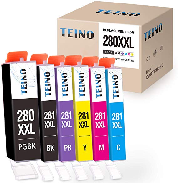 TEINO Compatible Ink Cartridge Replacement for Canon PGI-280XXL CLI-281XXL PGI 280 XXL CLI 281 XXL for PIXMA TR7520 TR8520 TS9120 TS8220 TS8120 (PGBK, Black, Photo Blue, Cyan, Magenta, Yellow 6-Pack)