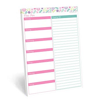 321Done Meal Planning Pad - 50 Sheets (5.5" x 8.5") - Weekly Meals Planner Shopping List Menu Groceries Grocery List, Tear Off Notepad - Made in USA - Floral Collage