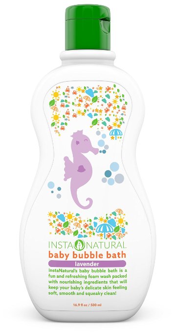 InstaNatural Baby Bubble Bath - Best Bath Wash Formula for Babies - With All Natural Sunflower Oil & Fruit Extracts to Keep Skin Clean & Soft - Calming Natural Lavender Fragrance - 16.9 OZ