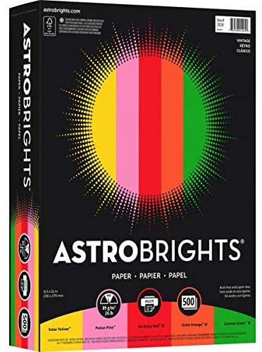 Bright Color Paper, Wausau Astrobrights®, Letter Paper Size, 24 Lb, Assorted Colors, Ream of 500 Sheets