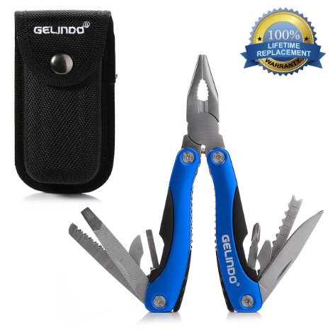 Gelindo Premium Pocket Multitool With Sheath, Knife, Pliers, Saw & More (Blue)