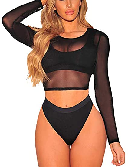 Avidlove Mesh Crop Top Long Sleeve Women Sheer Mesh Shirt Halloween Shirt Cropped Tee Top