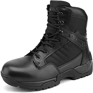 NORTIV 8 Men's Military Tactical Work Boots Side Zipper Leather Motorcycle Combat Bootie