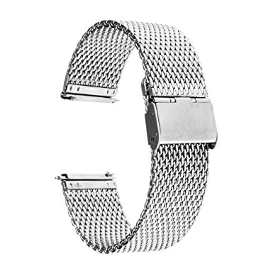 TRUMiRR 22mm Quick Release Watch Band Milanese Stainless Steel Strap for Samsung Gear 2 R380 R381 R382, Moto 360 2 46mm, LG G Watch W100 W110 W150, ASUS Zenwatch 1 2 Men, Pebble Time/Steel,Silver