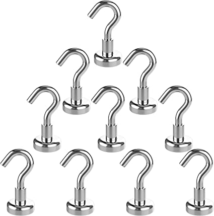 Magnetic Hooks Heavy Duty, 10pcs 22lb Super Strong Magnet Hook Fridge Neodymium Hanging Hooks, Small Magnet with Hook for Cruise, Van, Refrigerators, Grill, Coat and Storage