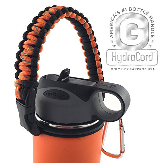 Paracord Carrier for Hydro Flasks, Top Rated Holder in Nalgene and Hydro Flask Handles and Accessories, Worry-free HydroCord Strap w/Safety Ring Guarantees Handle Stays On Bottle