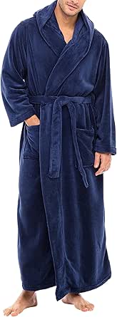 Alexander Del Rossa Mens Robe with Hood, Plush Fleece Hooded Mens Bathrobe, Big and Tall Bath Robe for Men