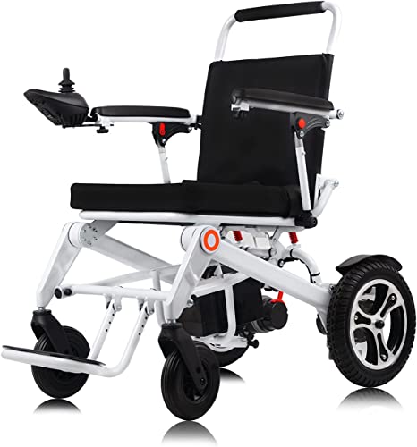 WISGING Lightweight Foldable Weatherproof Exclusive Electric Wheelchair, Power Portable Mobility Wheelchair, Brushless Powerful Motors, All Terrain (New Arrival Model, White, Standard)