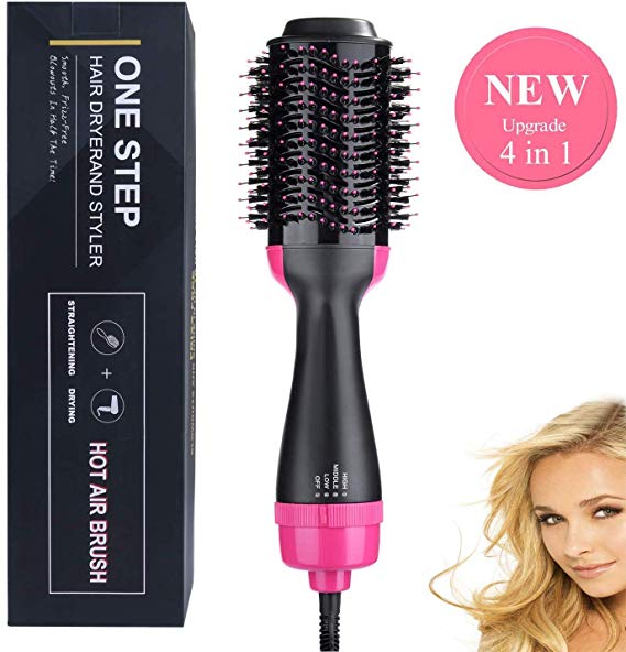 Professional Salon One-Step Hair Dryer & Hot Air Brush & Blower Brush with Negative Ions For Straight and Soft Curls Hair Brush Dryer & Styler (110v 1000W)