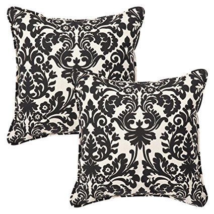 Pillow Perfect Decorative Black/Beige Damask Toss Pillows, Square, 2-Pack