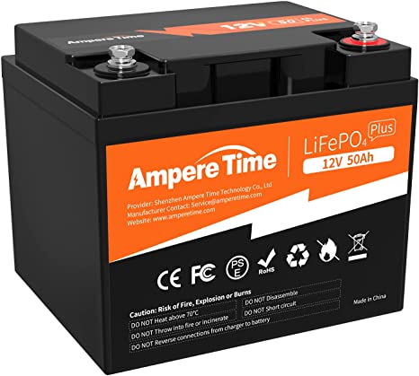 Ampere Time 12V 50Ah Lithium LiFePO4 Battery, Built-in 50A BMS, 4000-15000 Deep Cycles Lithium Iron Phosphate, Perfect for Bass Boats, Trolling Motors, Floor Sweepers, RV, Solar, etc.