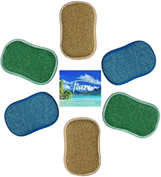Kitchen Scrubber Sponge by Tiare Home Non Scratch Cleaning for Dishes and More Dual Surface Microfiber (6 Pack)