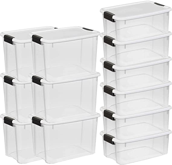 STERILITE 30 Qt and 18 Qt Ultra Clear Plastic Stackable Storage Tote Container Box (12 Pack)