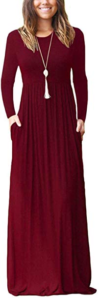 MISFAY Women's Long Sleeve Loose Plain Maxi Dresses Casual Long Dresses with Pockets
